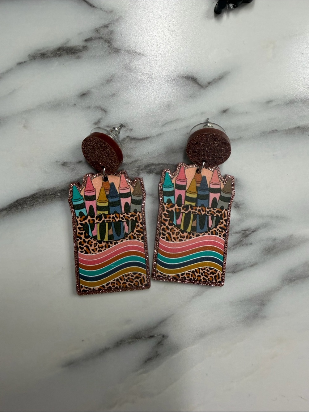 Colorful Crayon Leopard Print Dangle Earrings